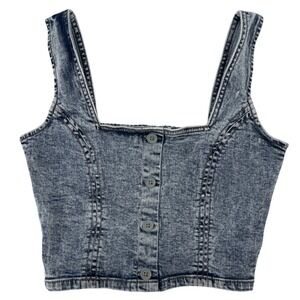 Y2K Celebrity Pink Acid Wash Denim Crop Top Festival Grunge Indie Womens Medium